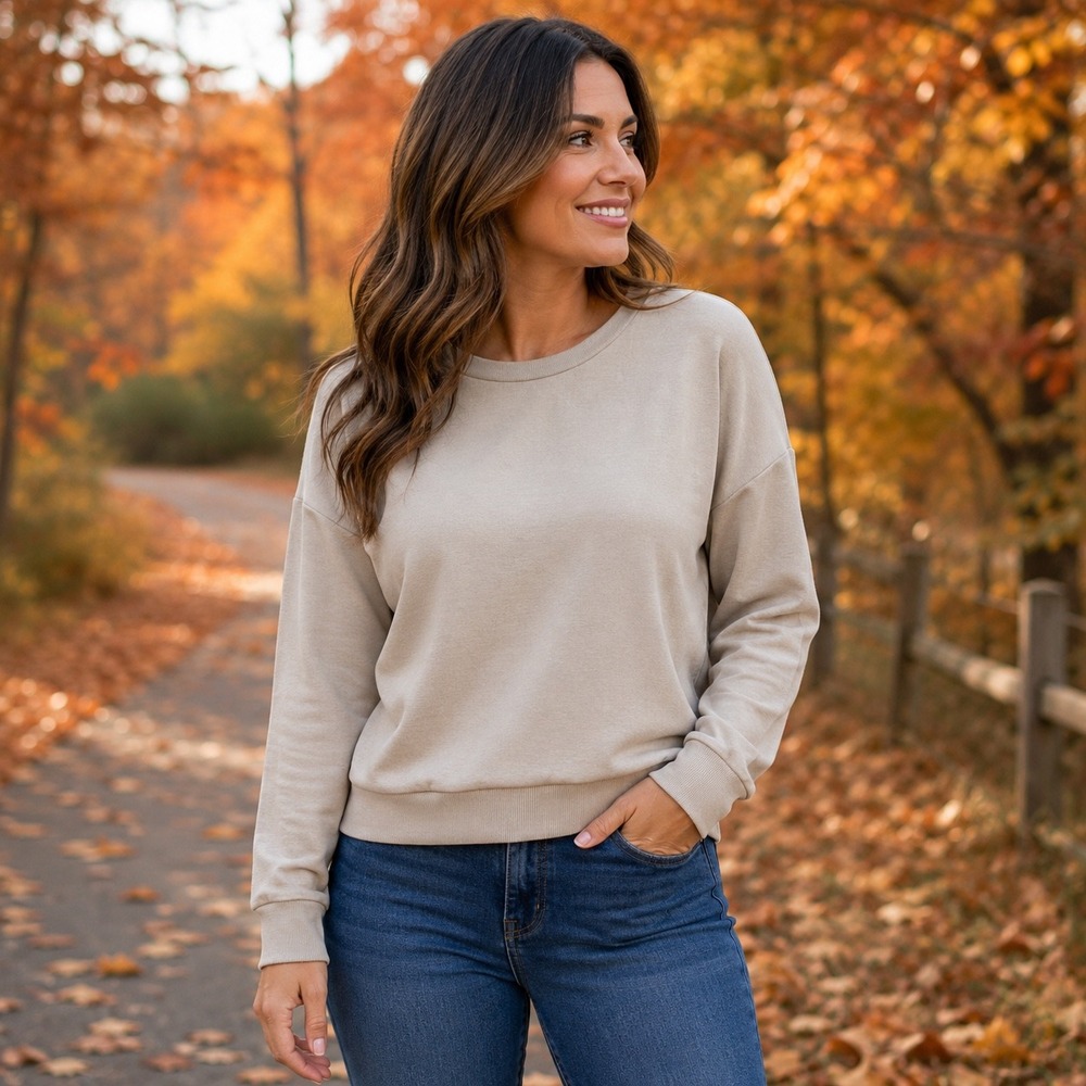 NEW Cable & Gauge Studio Size M Tan Crew Neck Long Sleeve Sweatshirt